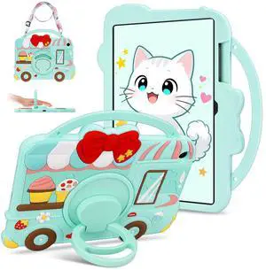 for Samsung Galaxy Tab A9 Plus Case Kids Girls Galaxy Tab Case with 360 Degree Kickstand Shoulder Strap Dessert Ice-Cream Cart Pattern Shockproof Cover for Samsung A9 Plus Tablet Cover 11 inch 2023