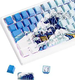 XVX Shine Through Keycaps, Side Print PBT Keycaps 75 Percent Dye Sub, 131 Keys Cherry Profile Custom Keycap 60 Percent, Wave of Kanagawa Double Shot Keyboard Keycap for Mechanical Keyboards