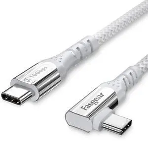 Fasgear 100W USB C to Type C 90 Degree Cable 10ft, USB 3.1 Gen 2 10Gbps Data 5A Power Delivery (PD) with Emarker Compatible for Link,VR Headset,PD Docking Station,HHD,MacBook,4K Displays, Grey