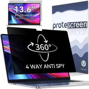 360° Privacy Screen for MacBook Air 13.6/13 Inch (2022-2025, M2, M3, M4), 4 Way Privacy Anti Glare Blue Light Filter Shield Film Anti Spy Laptop Protector for Mac 13.6In Computer