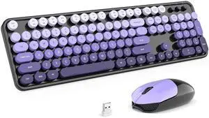 KNOWSQT Wireless Keyboard and Mouse Combo - Black-Purple Colorful 2.4G Typewriter Full-Size Cute Keyboards - USB Receiver Plug and Play, for Computer, PC, Laptop, Desktop, Windows