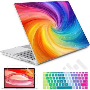 Lepeoac Compatible with 12.4 inch Microsoft Surface Laptop Go 3 Go 2 Go 1 Models: 1943 20132023 2022 2020 Release, Plastic Hard Shell Case with Keyboard Cover & Screen Protector, Swirling Rainbow