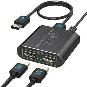JCYMELE 4K@60Hz Displayport to Dual HDMI Adapter Display Port to 2 HDMI Splitter Extended for Double Screen DisplayPort 1.2 to 2HDMI Dongle for Computer Graphics Cards Support MST & SST Mode