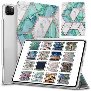 DuraSafe Cases for iPad PRO 11 3 2 Gen [ PRO 11 3rd 2nd ] A2377 A2459 A2301 A2460 A2228 A2068 A2230 A2231 A2013 Trifold Printed Hard PC Transparent Back Cover - Marble Green