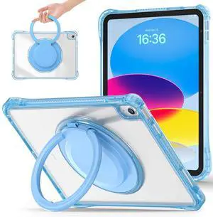 Mektron Shockproof Case for iPad Air 11 inch (M3 2025 7th /M2 2024 6th), Compatible with iPad Air 10.9" (2022 5th Gen /2020 4th Gen), PC Clear Tablet Cases with Rotating Stand for Kids, Light Blue