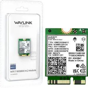 WAVLINK WiFi 7 Wireless Card for Intel CPU Laptop Only, 2025 Tri-Band BE200 M.2 NGFF Network Module with Bluetooth 5.4, MU-MIMO, WPA3, Support Windows 10/11(64-bit) Laptop, Not Support AMD