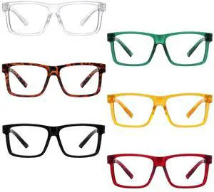 Eyekepper 6 Pack Oversized Blue Light Blocking Reading Glasses Men Computer Readers Cheaters with Screwless Metalless Spring Hinge +4.00