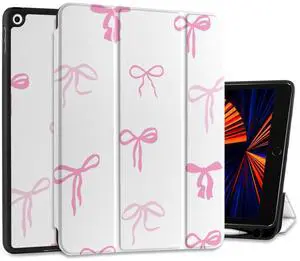 DONGKE Case Compatible with iPad 10.2 Inch 2021 2020 2019 iPad 9th/8th/7th Generation with Pencil Holder, Slim Stand Protective Case with Soft TPU Back, Auto Sleep/Wake Cover, Pink Bows