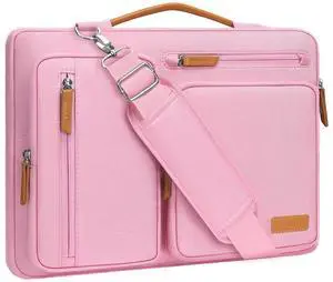 MOSISO 360 Protective Laptop Shoulder Bag,15-15.6 inch Computer Bags Compatible with MacBook Pro 16 inch, HP, Dell, Lenovo, Asus Notebook,Side Open Messenger Bag with 4 Zipper Pockets, Pink