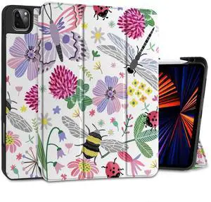 DONGKE Case for 2022/2021/2020/2018 iPad Pro 11 inch Gen 4/3/2/1 - Slim Protective Case - Built in Pencil Holder Support Charging - Trifold Stand & Sleep/Wake Cover - Dragonfly