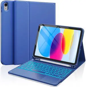 CHESONA for iPad 10th Generation Case with Keyboard, 2 Wireless Channels for iPad (A16) 11th/10th Gen (2025/2022), Backlight, Flip Stand Case with Pencil Holder, Multi-Touch Trackpad, Blue
