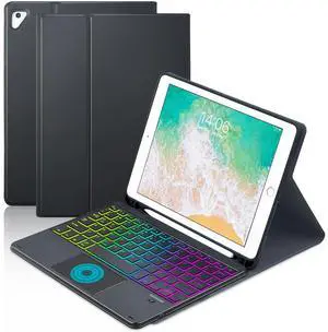 MePadKey Touchpad Keyboard Case for iPad 6th 2018/5th Generation 2017 9.7 inch, 7-Color Backlight Type-C Charging Keyboard with Pencil Holder Cover Fit iPad Air 2/Pro 9.7 (Black)