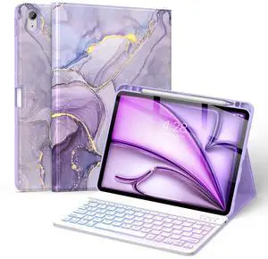 Soke Keyboard Case for iPad Air 11 inch M3/M2(2025/2024) & Air 5th/4th Generation-7 Color Backlit Detachable Keyboard,Folio Cover with Pencil Holder for iPad Air 11/Air 5/Air 4 Gen, Violet Marble