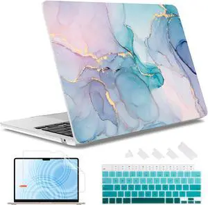 May Chen for MacBook Air 13.6 inch Case A3240 M4 A3113 M3 A2681 M2 with Retina Dispaly, 2025 2024 2023 2022 Release, Plastic Hard Shell Case with Screen Protector & Keyboard Cover, Gentle Marble