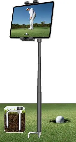 GDZN 57" Golf Monopod Selfie Stick - [Metal Pole] Golf Tablet Holder for Record Swing, Putting, Golf Training Aid, Tablet Tripod Stand Compatible with 4.7-13" iPad Pro/Air/Mini, iPhone, Galaxy
