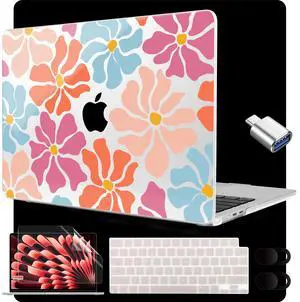 MEEgoodo for M4/M3/M2 MacBook Air 15.3 inch Case 2025 2024 2023, Case Fit Model (A3241/A3114/A2941) for MacBook Air 15 inch, Laptop Hard Shell with Keyboard Cover, Minimalist Style Floral