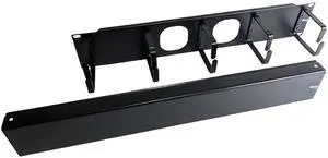 ICC 2U Ring Cable Manager Panel with Cover, Metal, 3" D-Rings, Horizontal Cable Management, Rackmount for 19 Network Racks, Black, Single Pack