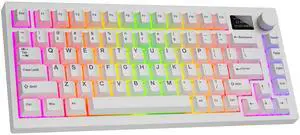 TECWARE Spectre 75% RGB Mechanical Gaming Keyboard with Customizable LCD Screen, Multi-Function Knob, Gasket Mount, South Face 5-Pin Universal Hot-Swappable Sockets White Candy Red Switch