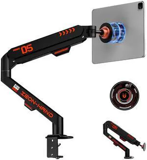 JINRAIKO Magnetic Tablet Stand, Adjustable Desk Mount for iPad & All Tablets, 360° Rotating Foldable Arm with Gas Spring, Heavy Duty Aluminum, for Home Office, Kitchen, Bedside, Studio, Black