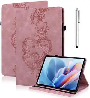 TUOLISG Case for All-New Amazon Kindle Fire HD 8 & 8 Plus Tablet(12th Generation/10th Generation, 2024/2022/2020 Release) 8", Embossed PU Leather Stand Case with with Pen Holder & Card Slots-Pink