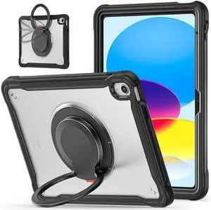 Batianda Ultimate Protective Case for New iPad 11th Generation 11 inch 2025 A16 Chip Sturdy Rugged Shockproof Silicone Tablet Cover with 360° Rotatable Ring Kickstand & Pencil Holder, Black