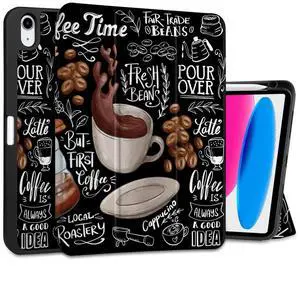MEEgoodo Case for iPad A16 11th Generation 11 inch 2025/iPad 10th Generation 10.9 inch 2022, Tablet Cover with Trifold Stand + Pencil Holder + Auto Wake/Sleep + Soft TPU Back Cover, Coffee