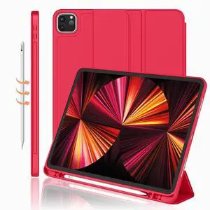 New iPad Pro 11 Inch Case 2022(4th Gen)/ 2021(3rd Gen) with Pencil Holder [Support iPad 2nd Pencil Charging/Pair],Trifold Stand Smart Case with Soft TPU Back,Auto Wake/Sleep(Red)