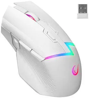 Rampage Drop M3 White Wireless Gaming Mouse  10,000 DPI RGB Backlit, Wired/Wireless Dual Mode, 2.4GHz USB Receiver, USB-C Rechargeable, 8D Macro Buttons, Ergonomic Mouse Gamer
