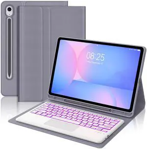 Touch Keyboard Case for Samsung Galaxy Tab S10 FE+ Plus 13.1'' 2025, Galaxy Tablet S10FE+ Case Keyboard with Trackpad, 7-Colors Backlit Keypad with S Pen Holder for Samsung Tab S10FE Plus, Grey-Purple
