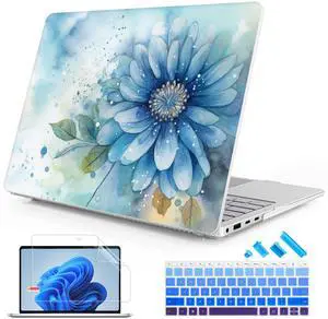 Mektron Case for 13.8" Microsoft Surface Laptop 7 2024 Surface Laptop 13.8 Inch Cover Fits Model 2036, Keyboard Cover +Screen Protector +Dust Plugs, Watercolor Blue Flower