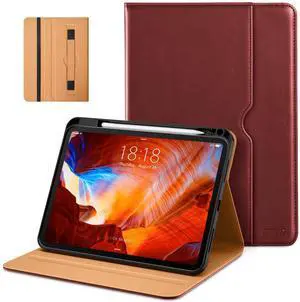DTTO for iPad Pro 11 inch Case (M5/M4) 2025/2024, Premium Leather Business Folio Stand Cover with Pencil Holder - Auto Wake/Sleep and Multiple Viewing Angles, Burgundy Red