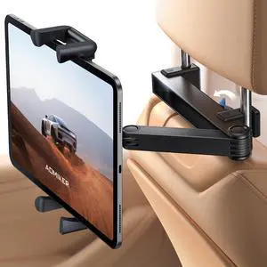 Aomiker Car Headrest iPad Holder - [Aluminium Lockable Arm] Universal Car Tablet Mount Backseat with Foldable Wide Clip, Road Trip Essentials for Kids, for iPad Pro, Air, Mini, Galaxy, 6.1-13 Device