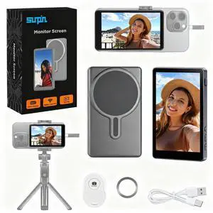 SUNPIN Vlog Selfie Monitor Screen, Wireless 4K/1080p Back Camera Monitor for iPhone & Android, Built-in Speaker for YouTube TikTok Live Streaming (Gray)