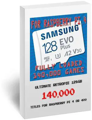 128GB Retropie SD Card for Raspberry Pi 4 & 400 with 50+ Systems and 140,000 Games