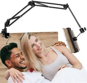 Tablet Stand Holder for Bed,Folding Tablet Holder for Desk,Flexible Tablet Arm Clamp Compatible with iPad/iPhone15/iPad Pro/N-Switch,Kindle Fire,or others 4.5~12.9 Inch-Reading,Watching Black
