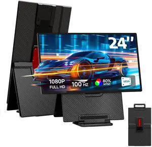Helpnight 24" Large Portable Monitor, FHD 100HZ 111% SRGB IPS USB-C HDMI Work Home Gaming Second Monitor 1080P 4.2" Height & 90° Rotation Adjustable Stand for Laptop, MacBook, Phones