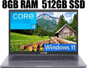 ASUS VivoBook 14 Slim Laptop, 14" FHD Display (1920 x 1080), Intel Core i3-1115G4 2 Cores, Intel UHD graphics, 8GB DDR4  512GB PCIe SSD, Backlit Keyboard, Fingerprint Reader, Windows 11