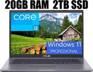 ASUS VivoBook 14 Slim Laptop, 14" FHD Display (1920 x 1080), Intel Core i3-1115G4 2 Cores, Intel UHD graphics, 20GB DDR4  2TB PCIe SSD, Backlit Keyboard, Fingerprint Reader, Windows 11 Pro