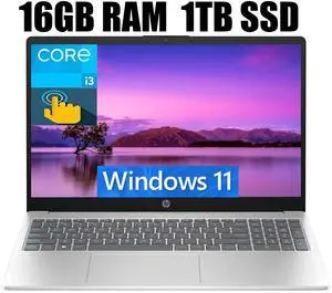 HP 15 Business Laptop, 15.6" HD (1366 x 768) Touchscreen, Intel Core i3-1215U 6 Cores Processor, Intel UHD Graphics, 16GB DDR4  1TB PCIe SSD, Bluetooth, Wi-Fi, Long Battery Life, Windows 11