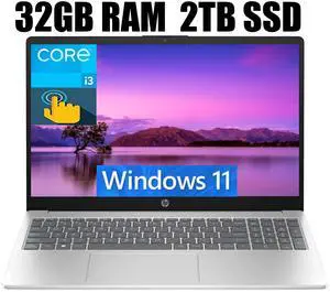 HP 15 Business Laptop, 15.6" HD (1366 x 768) Touchscreen, Intel Core i3-1215U 6 Cores Processor, Intel UHD Graphics, 32GB DDR4  2TB PCIe SSD, Bluetooth, Wi-Fi, Long Battery Life, Windows 11