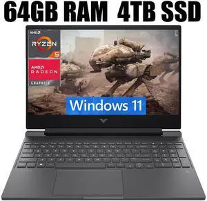 HP Victus 15 Gaming Laptop, 15.6" FHD (1920 x 1080) 144HZ Display, AMD Ryzen 5 7535HS 6 cores Processor, AMD Radeon RX 6550M 4GB GDDR6, 64GB DDR5  4TB PCIe SSD, Backlit Keyboard, Windows 11
