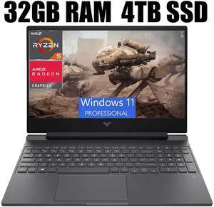 HP Victus 15 Gaming Laptop, 15.6" FHD (1920 x 1080) 144HZ Display, AMD Ryzen 5 7535HS 6 cores Processor, AMD Radeon RX 6550M 4GB GDDR6, 32GB DDR5  4TB  PCIe SSD, Backlit Keyboard, Windows 11 Pro