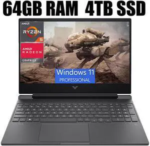 HP Victus 15 Gaming Laptop, 15.6" FHD (1920 x 1080) 144HZ Display, AMD Ryzen 5 7535HS 6 cores Processor, AMD Radeon RX 6550M 4GB GDDR6, 64GB DDR5  4TB PCIe SSD, Backlit Keyboard, Windows 11 Pro