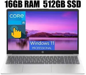 HP 15 Business Laptop, 15.6" HD (1366x768) Touchscreen, Intel Core i5-1235U 10 Cores Processor, Intel Iris Xe Graphics, 16GB DDR4  512GB PCIe SSD, Wi-Fi and Bluetooth, Windows 11 Pro