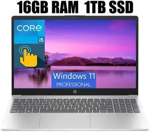 HP 15 Business Laptop, 15.6" HD (1366x768) Touchscreen, Intel Core i5-1235U 10 Cores Processor, Intel Iris Xe Graphics, 16GB DDR4  1TB PCIe SSD, Wi-Fi and Bluetooth, Windows 11 Pro