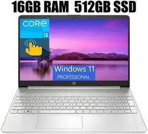 HP 15 Business Laptop, 15.6" HD (1366x768) Touchscreen, Intel Core i3-1215U 6 cores Processor, Intel UHD Graphics, 16GB DDR4  512GB PCIe SSD, HDMI, Bluetooth, Wi-Fi, Windows 11 Pro