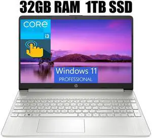 HP 15 Business Laptop, 15.6" HD (1366x768) Touchscreen, Intel Core i3-1215U 6 cores Processor, Intel UHD Graphics, 32GB DDR4  1TB PCIe SSD, HDMI, Bluetooth, Wi-Fi, Windows 11 Pro