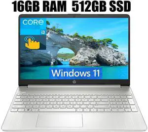 HP 15 Business Laptop, 15.6" HD Touchscreen, Intel Core i3-1115G4 2 Cores Processor, Intel UHD Graphics, 16GB DDR4  512GB PCIe SSD, Webcam, HDMI, SD Card Reader, Wi-Fi, Windows 11