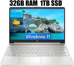 HP 15 Business Laptop, 15.6" HD Touchscreen, Intel Core i3-1115G4 2 Cores Processor, Intel UHD Graphics, 32GB DDR4  1TB PCIe SSD, Webcam, HDMI, SD Card Reader, Wi-Fi, Windows 11