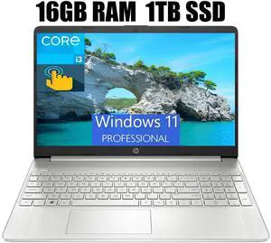 HP 15 Business Laptop, 15.6" HD Touchscreen, Intel Core i3-1115G4 2 Cores Processor, Intel UHD Graphics, 16GB DDR4  1TB PCIe SSD, Webcam, HDMI, SD Card Reader, Wi-Fi, Windows 11 Pro